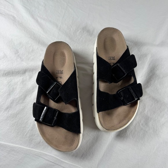 Papillio Shoes - Papillio Birkenstock‎ Size 38/7.5  Black Suede Double Strap Platform Sandals